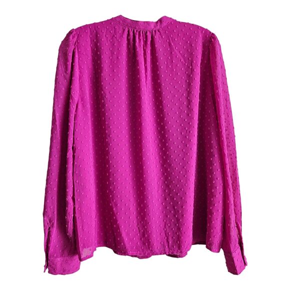 J. CREW Women's M Blouse Ruffle Swiss Dot Fuchsia Button Up Valentines Bust 40" - Picture 9 of 9